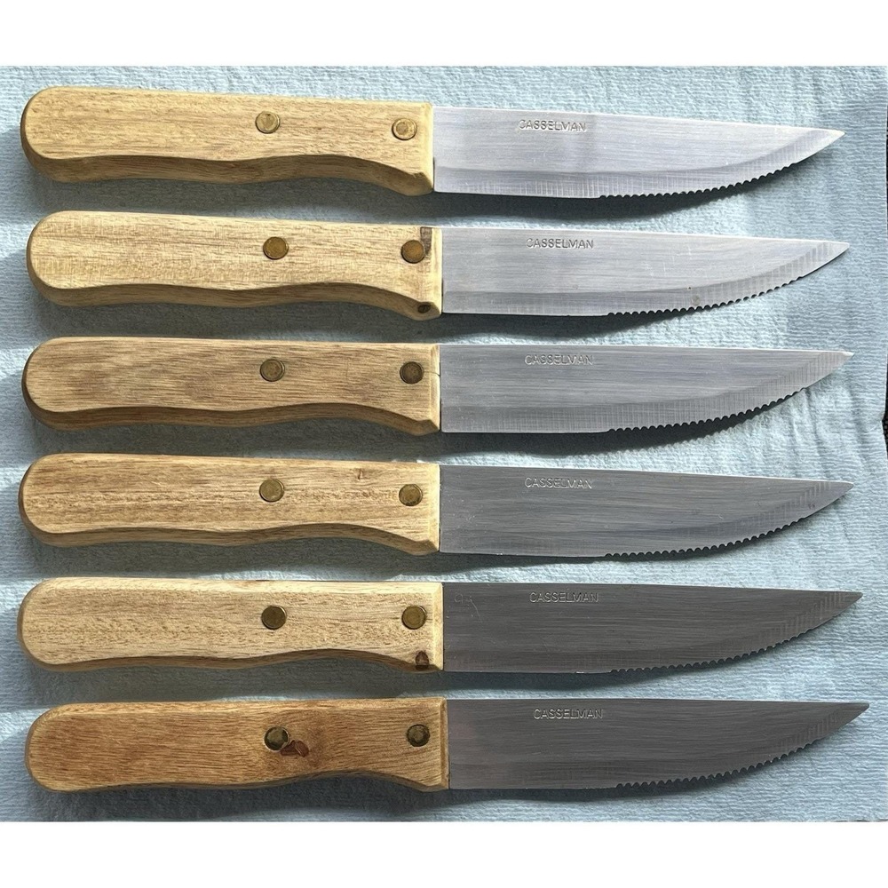 Casselman Steak Knives Set Napa Auto Parts 6 Piece Large Wooden Handle Knife